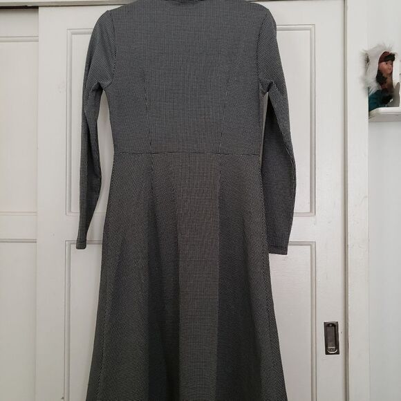 Allegra K Women's Tie Neck Button Up Work Office Plaid Houndstooth Midi Dress  - Picture 5 of 7